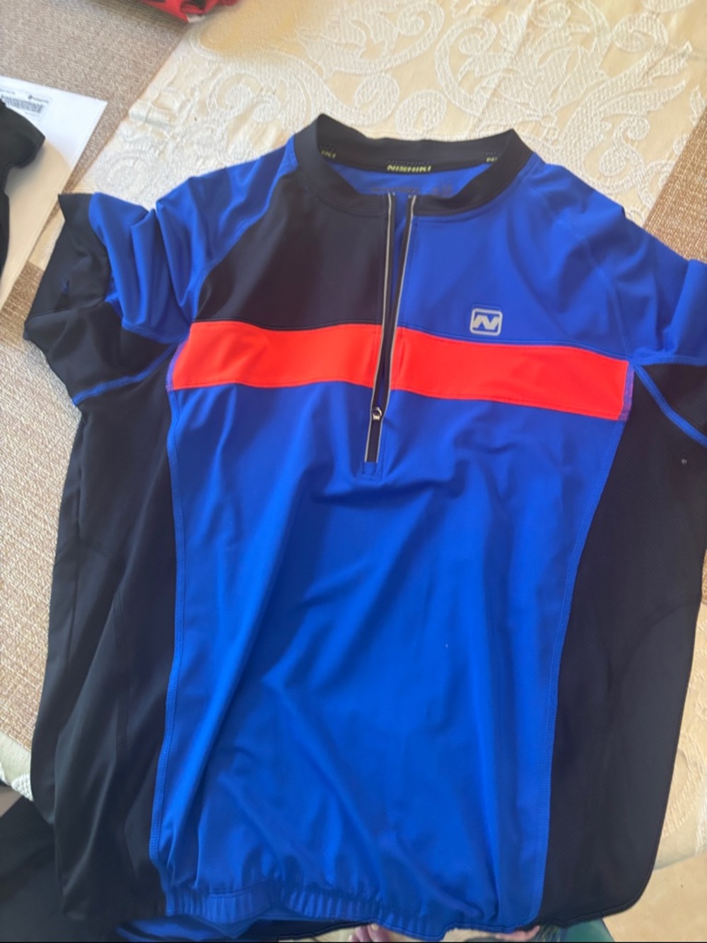 Men's Blue & Red Short-Sleeve Cycling Jersey with Front Zip